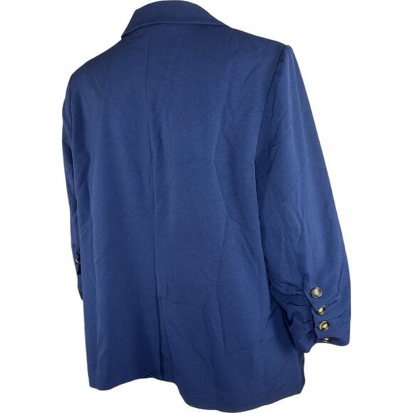 Studio Park x Amy Stran Navy Blazer Medium NWOT Ruched Sleeve Jacket - Picture 2 of 13